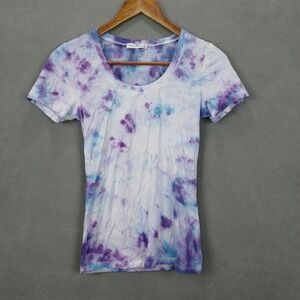Active Basic T Shirt Womens Small Lavender Purple Tie Dye Stretch Scoop Neck Top